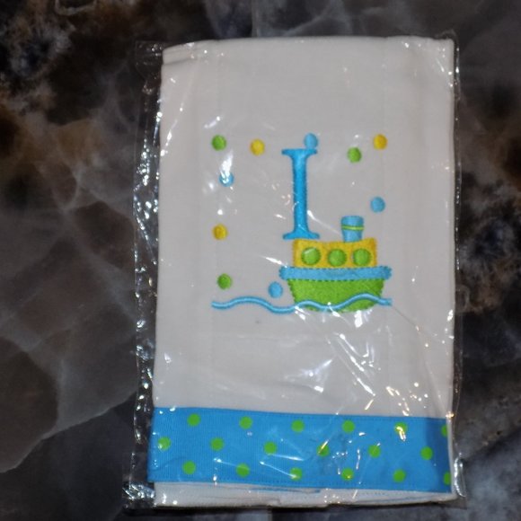 Personalized Initial Burp Cloth Diaper Letter "I" With A Tug Boat NEW - Picture 1 of 3